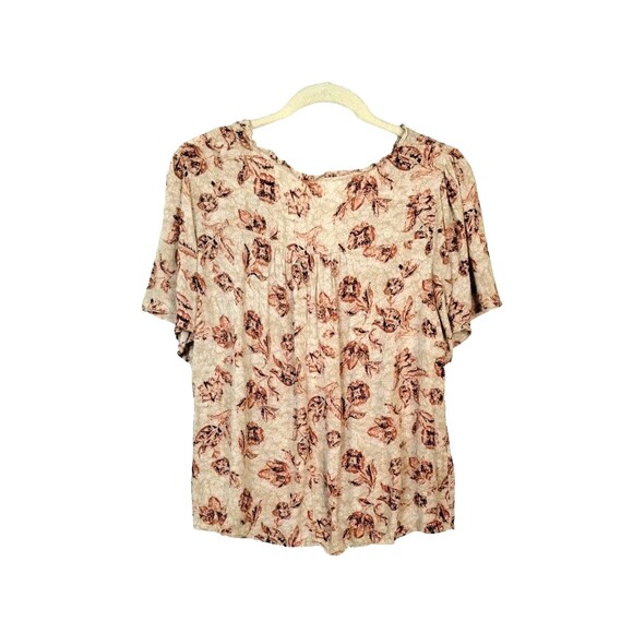 Maurice Top Women's L Short Sleeve Smock Henley Popover Earth Tone Cottage Gorp - Picture 2 of 7